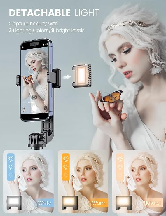 ANXRE Travel Selfie Stick Tripod with Fill Light&Wireless Detachable Remote