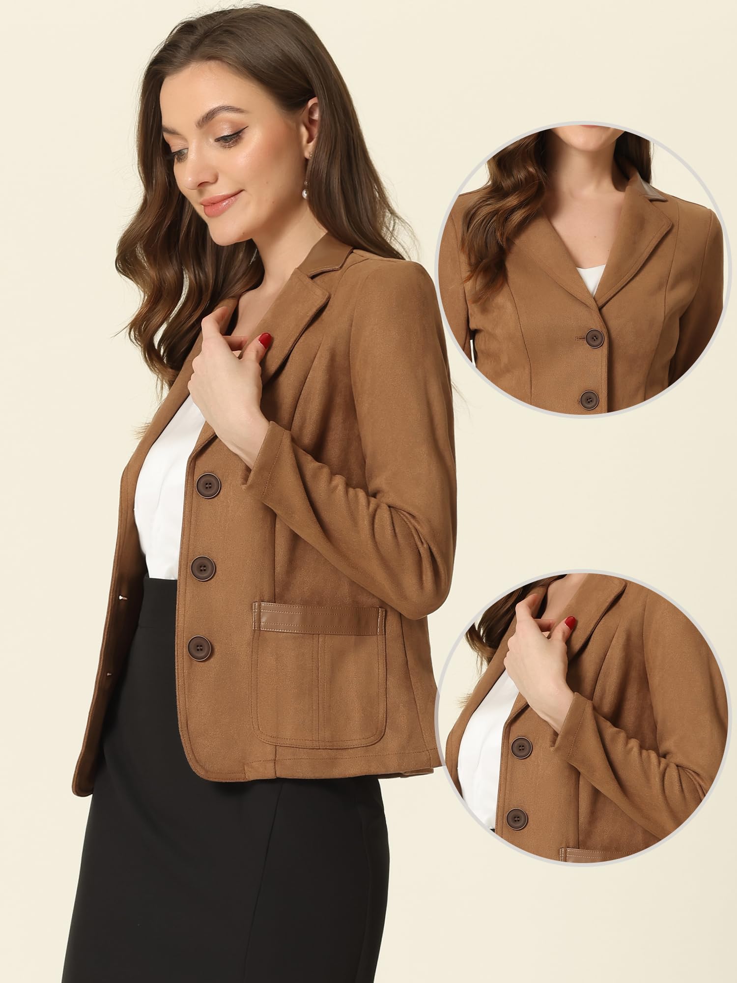 Allegra K Chaqueta de Gamuza Sintética para Mujer con Cuello de Solapa