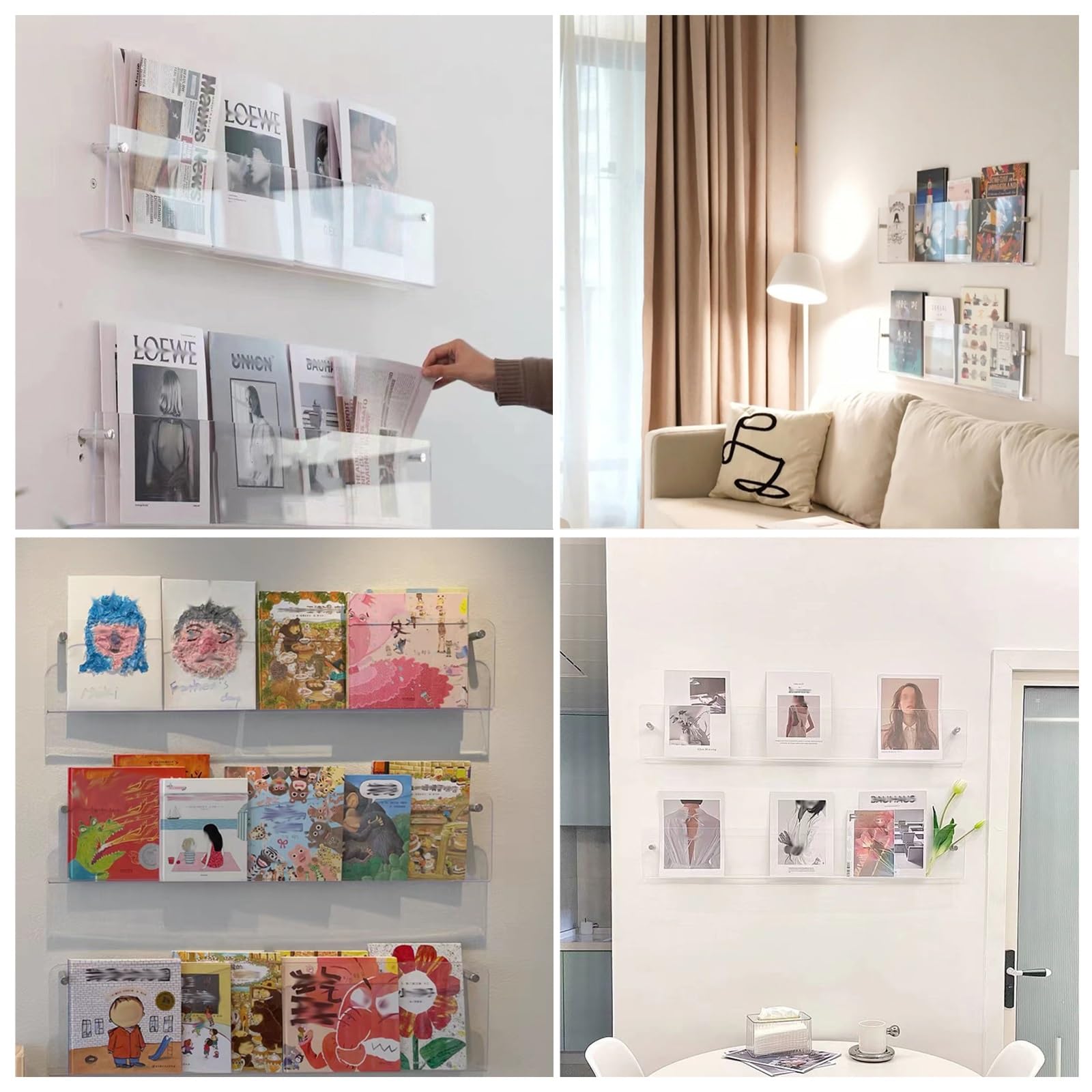 Generisch Zeitschriftenständer aus Acryl zur Wandmontage – Zeitungshalter für Badezimmer und Büro, Prospektständer, Aktenorganisator, Hängeregal für Schallplatten – 3er-Set, 15,7 Zoll Länge