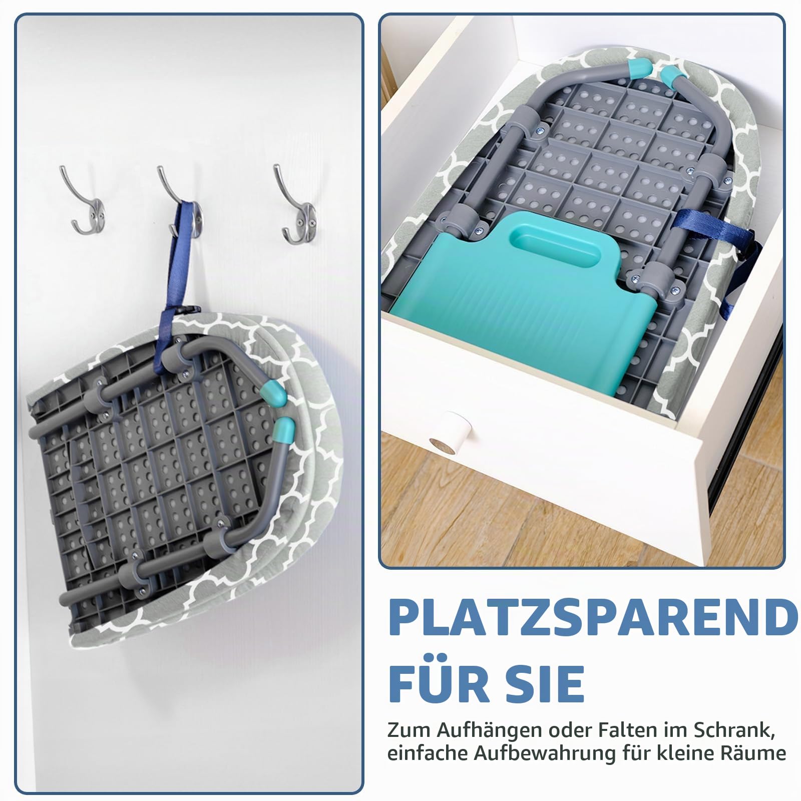 Bügelbrett klappbar -Tischbügelbrett 81cm x 31cm, Leicht und Stabil, Mit Hochtemperaturbeständiger Abdeckung und Rutschfesten Füßen, Platzspares Design für Effizientes Bügelnnde (Grey)