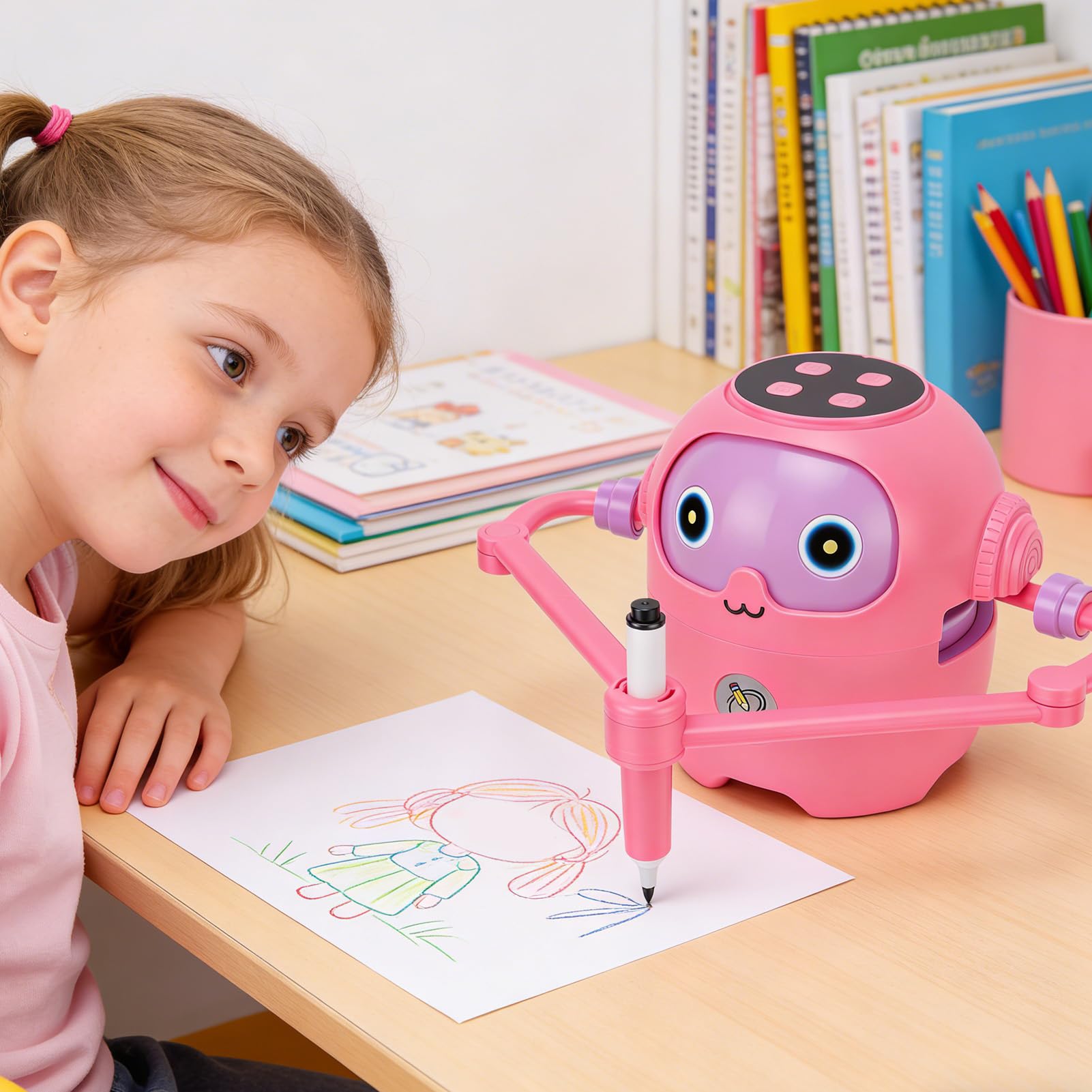 CHICIRIS Automatischer Zeichenroboter, Interaktives Lernspielzeug aus Kunststoff, Intelligente Zeichenmaschine mit NFC-Technologie für Im Alter von 3 Bis 6 Jahren (PINK)
