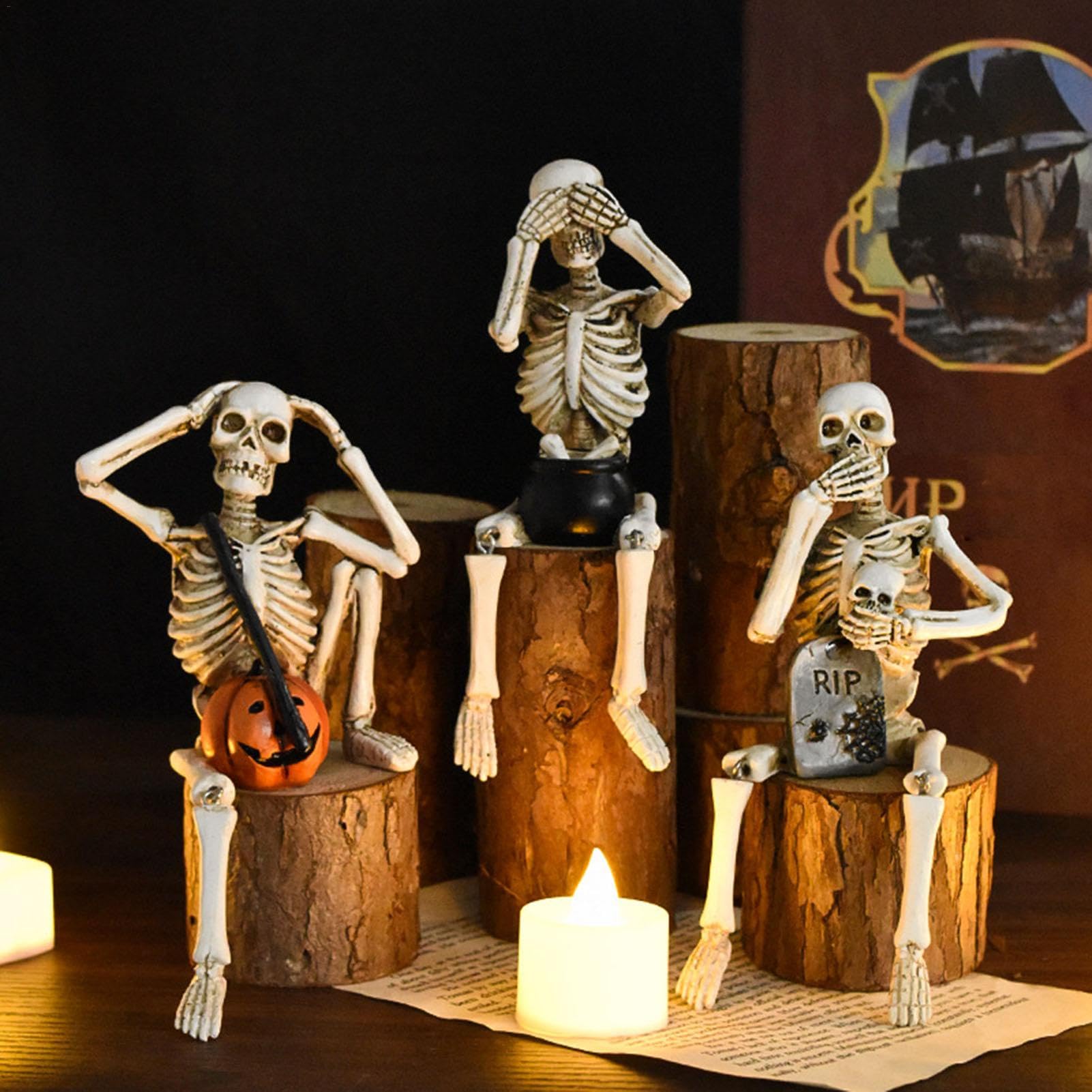 Beeld decor doodskop, Halloween-decoratie met schedel van hars, skelet van Halloween-figuur, skelet, schedel voor auto, kantoor, thuis, schedel