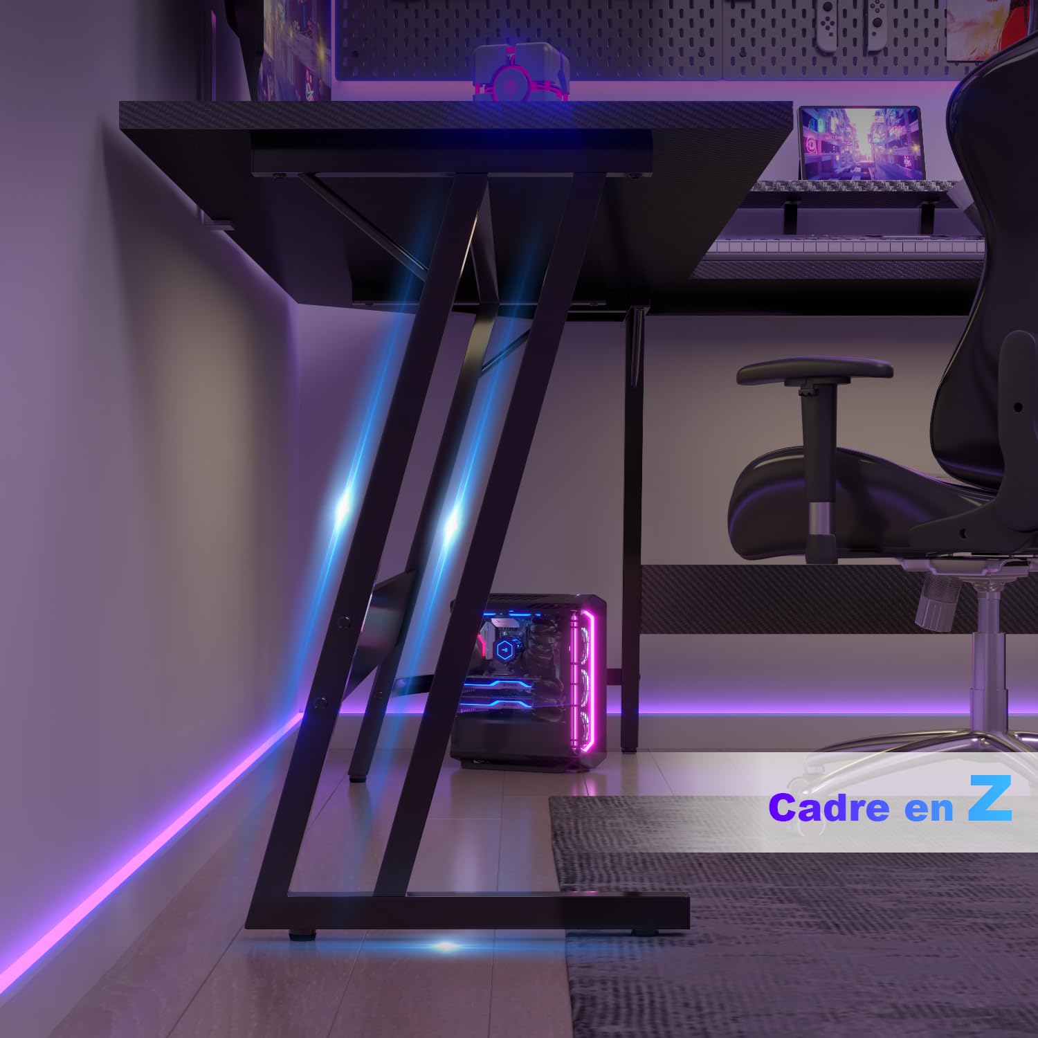 Devoko Bureau Gaming d'angle 150 x 130cm avec Support d'écran, Table Informatique en Coin,Bureau Gamer en Forme de L Table pour Etudier, Jouer et Travailler Carbon Noir