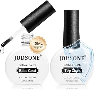 JODSONE Gel Base & Top Coat Set 2x10ml - Long-Lasting Shiny Finish for DIY At-Home Nails, Transparent Gift