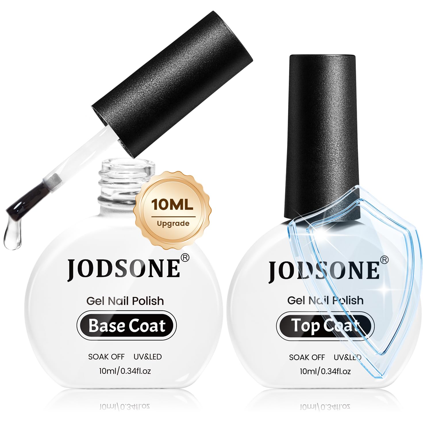 JODSONE Gel Base & Top Coat Set 2x10ml - Long-Lasting Shiny Finish for DIY At-Home Nails, Transparent Gift