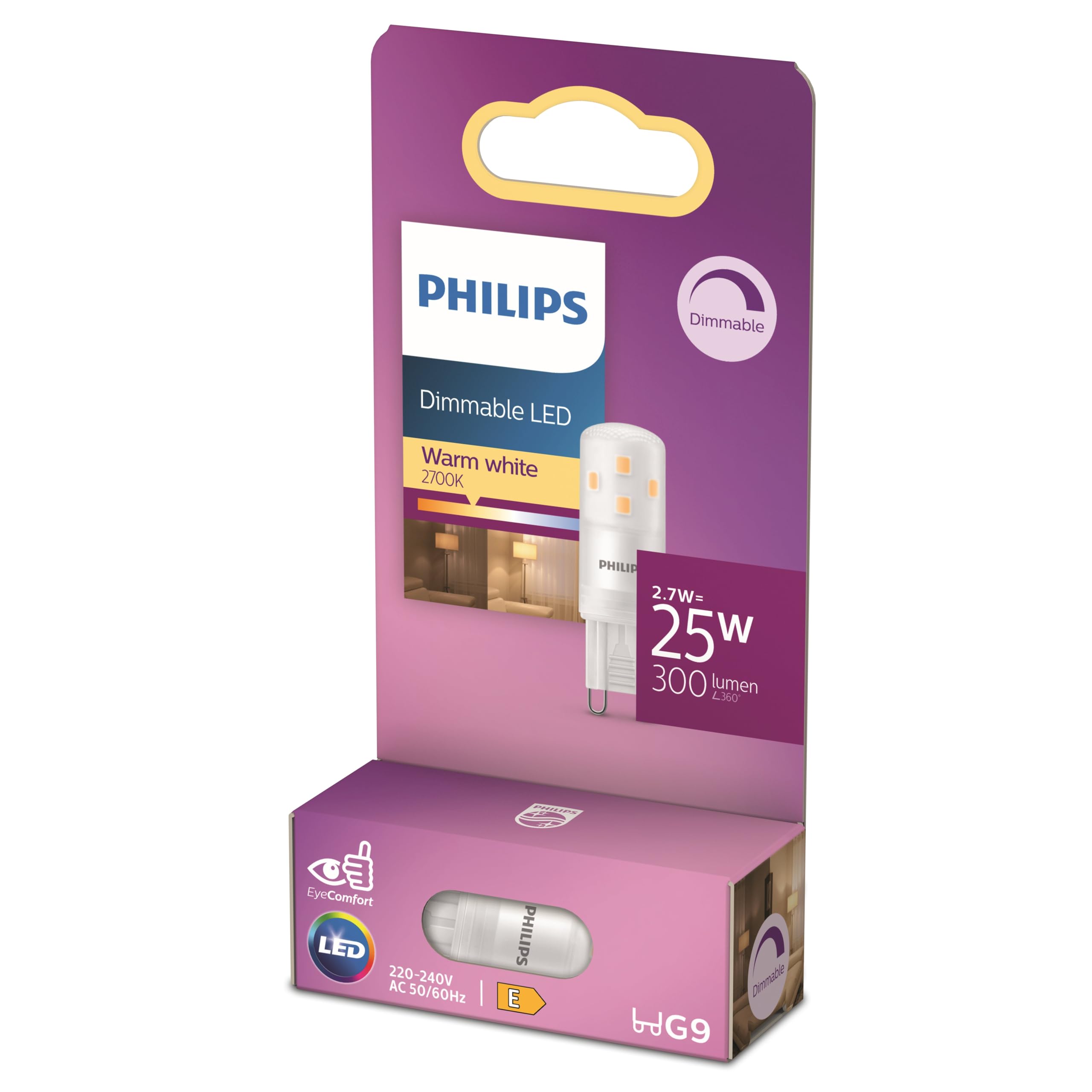 Philips LED Standard Brenner, Ersatz für 25W Halogen, G9 Sockel, warmweißes Licht 2700K, dimmbar, Matt