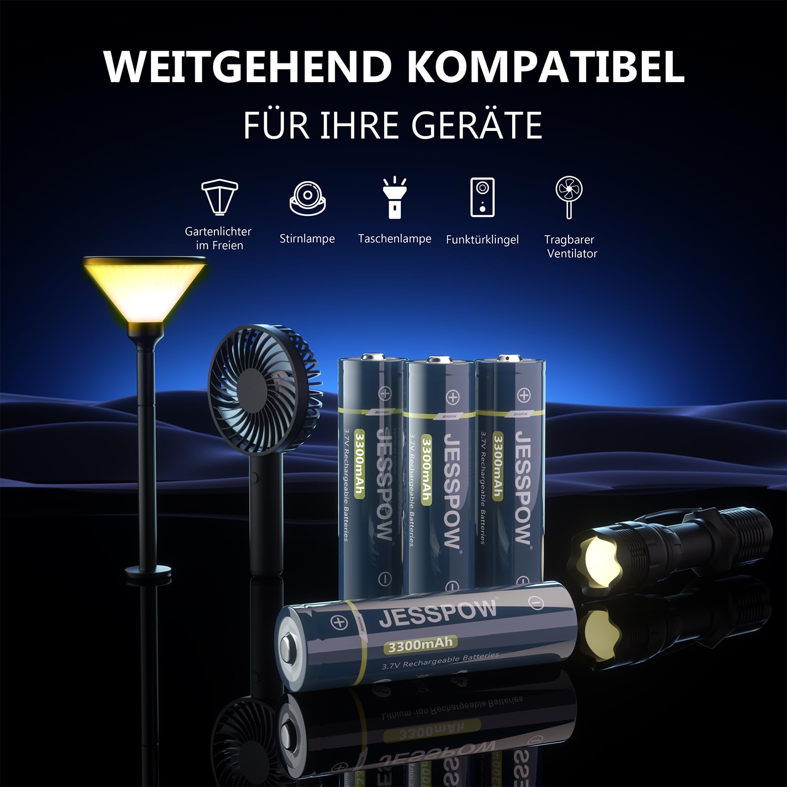 6 Stück 3,7 Volt Wiederaufladbare Akku Button Top, 3300mAh Batterie für LED-Stirnlampen, Taschenlampen, Kleinen Lüfter (18 x 67mm, Nicht-AA)