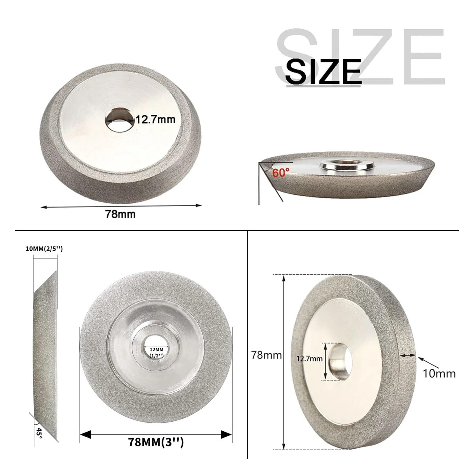 2PCS 78mm Schleifscheibe Winkel 45/60/90° Galvanisieren Kreis for Schleifer Metall Wolfram Stahl Fräser