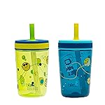 Zak Designs Kelso Toddler Tumblers Benefiting St. Jude, For Travel or At Home, 15oz 2-Pack Durable Plastic Sippy Cups With Leak-Proof Design is Perfect For Kids (Space and Smiles)