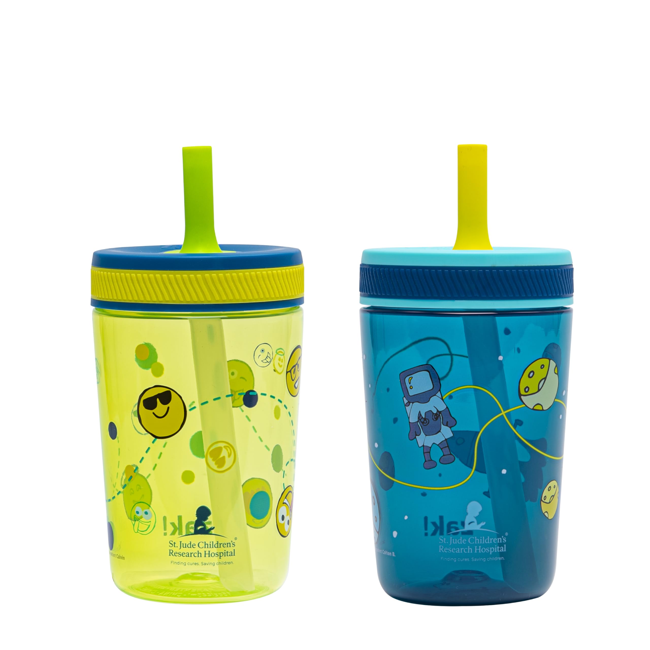 Zak Designs Kelso Toddler Tumblers Benefiting St. Jude, For Travel or At Home, 15oz 2-Pack Durable Plastic Sippy Cups With Leak-Proof Design is Perfect For Kids (Space and Smiles)-picture-46