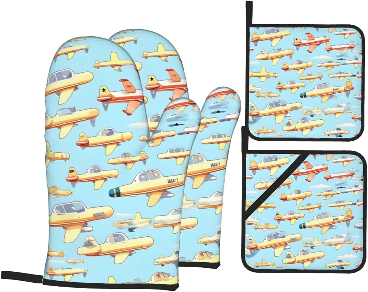Many cartoon small Airplanes Kitchen baking four piece set, fit for cooking and baking, oven, microwave, and outdoor barbecue