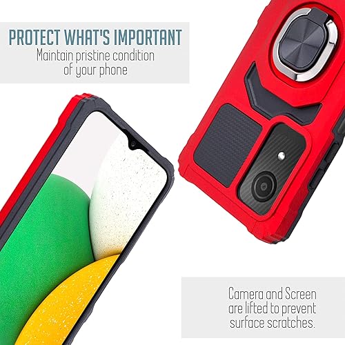Miniatura 10 de Funda para teléfono Samsung Galaxy A03S con protector de pantalla de vidrio templado de cuerpo completo grado militar, soporte magnético para anillo
