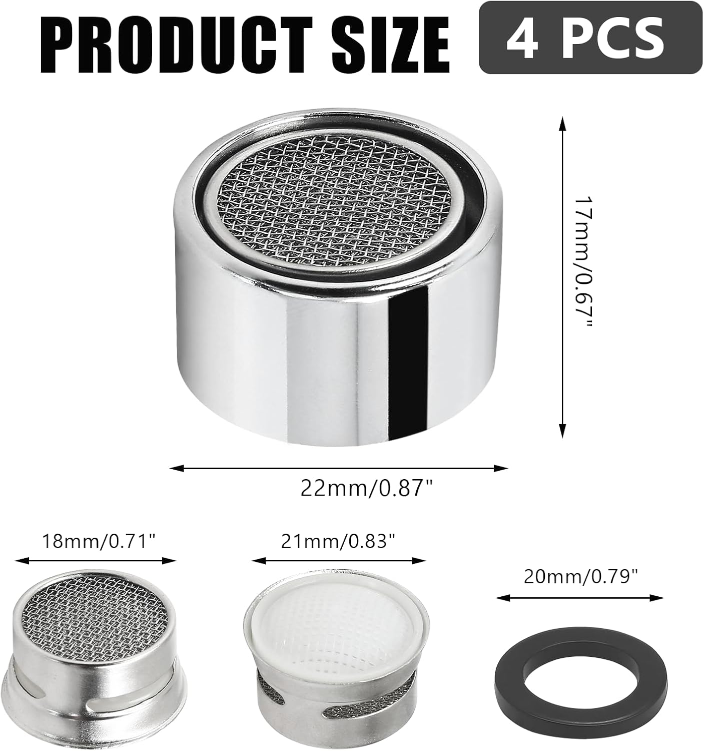 Litoexpe 55/64 Inch Faucet Aerator 4 PCS, Kitchen Sink Aerator Replacement Parts, Sink Faucet Female Thread Faucet Filter with Brass Shell and Gasket for Bathroom