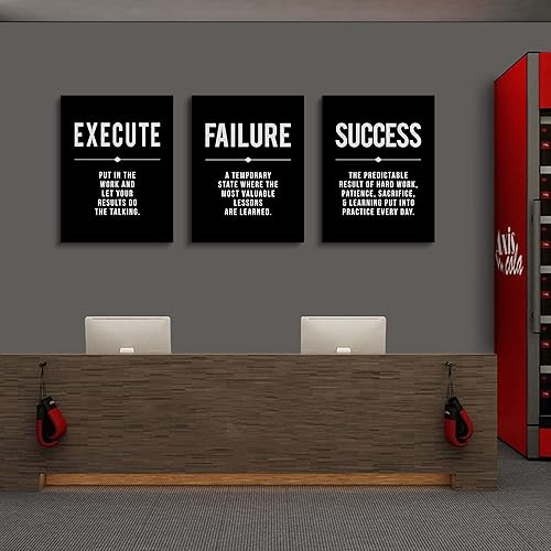 Vista 111 de Lienzo enmarcado, arte para pared con cita de éxito, póster grande negro, impresiones motivacionales, definición de fracaso y ejecución, impresión