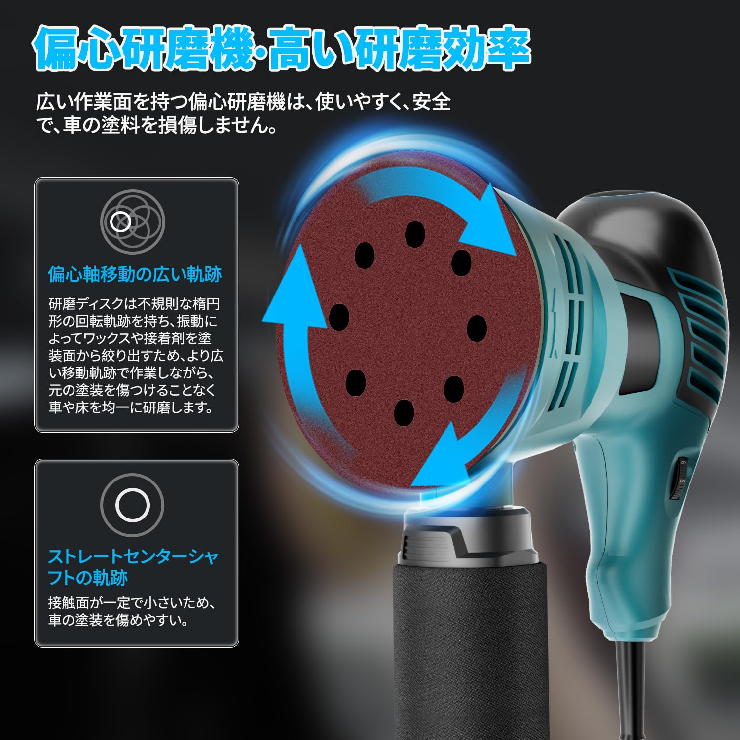 サンダー⭐️電動 6段調速 ランダムオービットサンダー 回転数6000-12000 サンダー 電動 ランダムオービットサンダー 電動サンダー 6段階調速