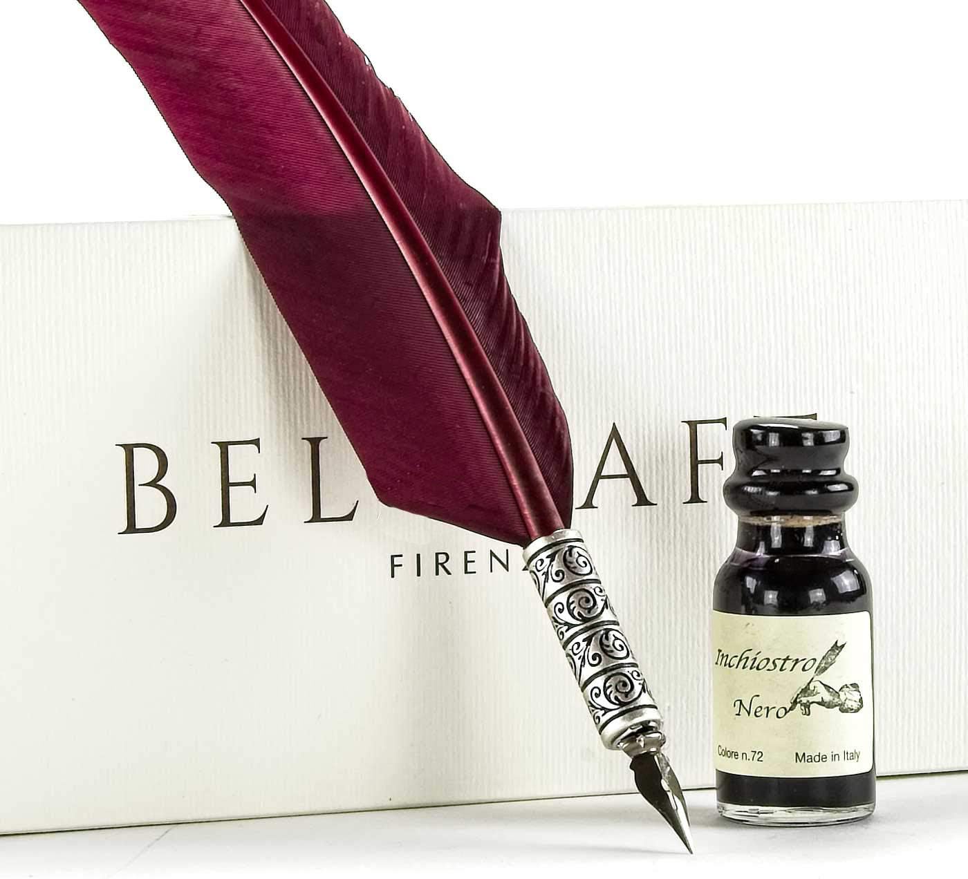 Atene Writing Set Feather Pen Bordeaux, Quill Pen Set, Handmade Classic