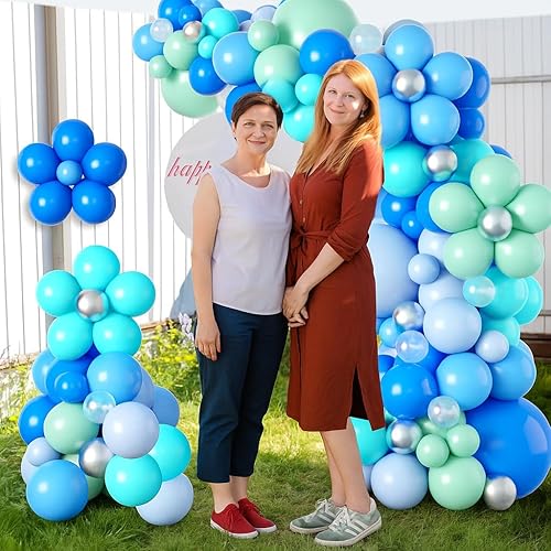 Miniatura 5 de Guirnalda de globos de color azul y verde, kit de arco de globos de flores con globos de plata metálica azul verde mate para niños, baby shower,