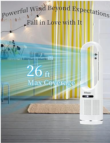 Miniatura 5 de Ventilador de torre, ventilador sin aspas para dormitorio, ventilador oscilante 2 en 1, ventilador de pie de enfriamiento silencioso de 20 dB con