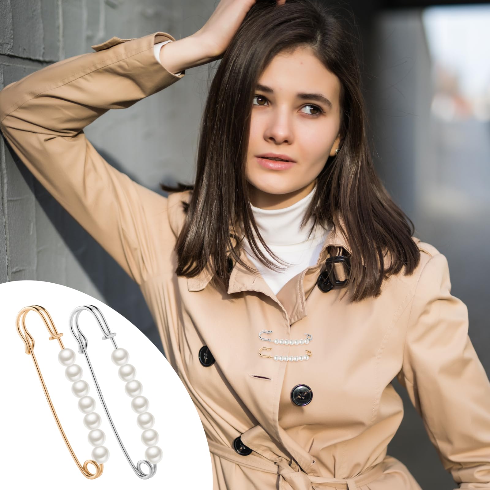 30 Spille Con Perle Artificiali – Antiesposizione Per Scollature – 3 Colori (Grigio, Beige, Champagne) – Accessori Abbigliamento Donna - 2