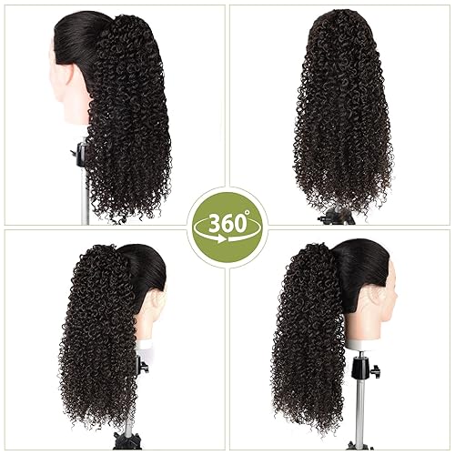 Miniatura 5 de Extensiones de cola de caballo con cordón, extensiones de cabello rizado rizado de 16 pulgadas de grosor, cola de caballo con cordón para mujeres