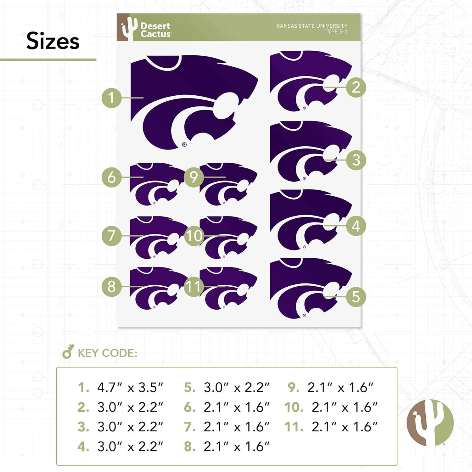 Desert Cactus Kansas State University Sticker Wildcats K-State Vinyl Decals Laptop Water Bottle Car Scrapbook T3 (Type 3-1) - Image 3