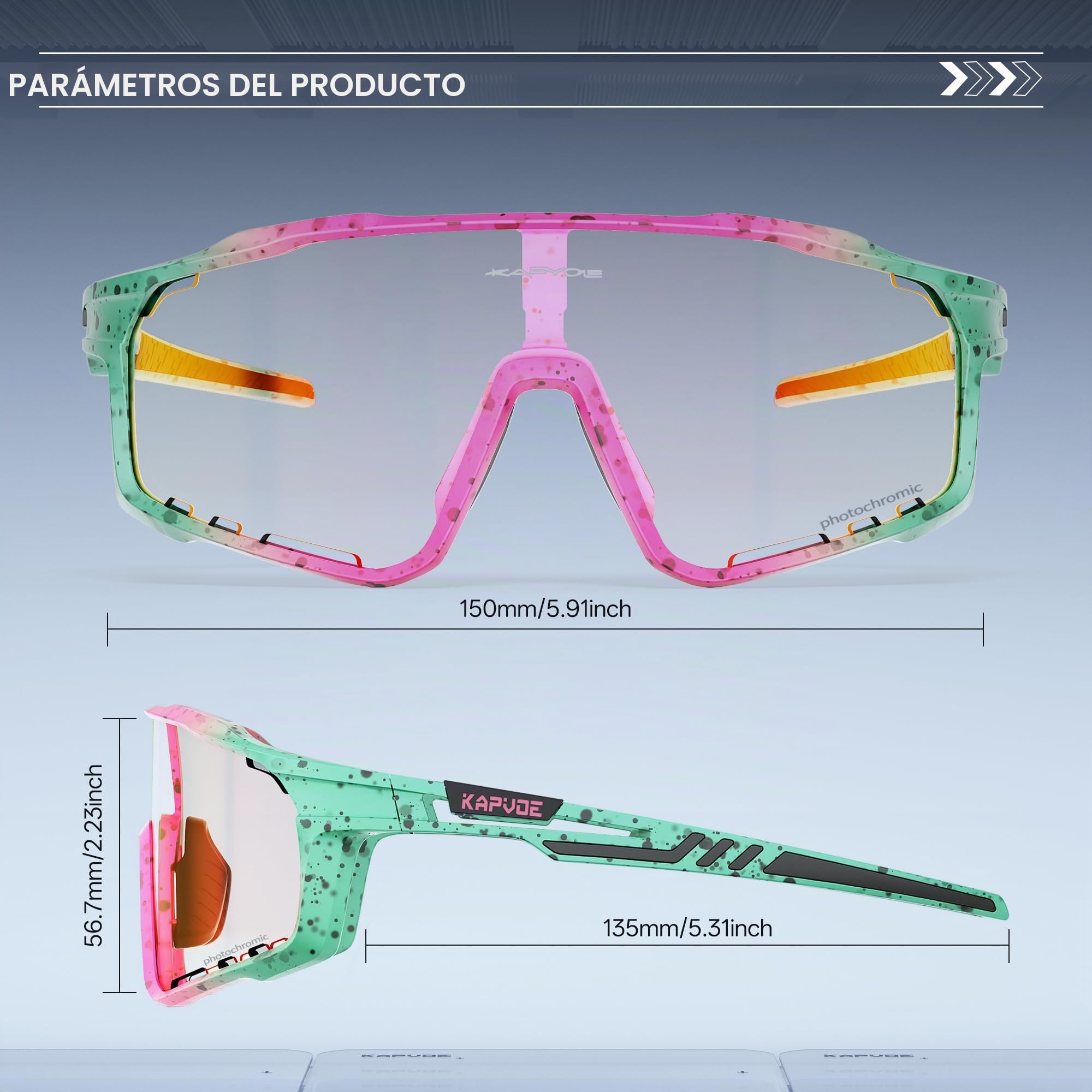 KAPVOE Gafas de Ciclismo Hombre Mujer K76 | Montura TR90, almohadilla nasal ajustable para ciclismo.