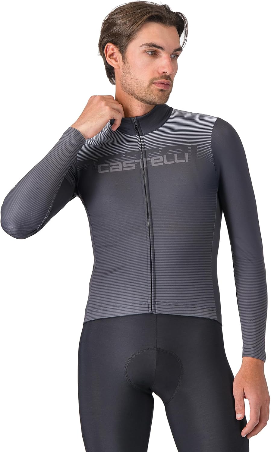 CASTELLI Men’s Apice Thermal Jersey, Long Sleeve Mid-Weight Breathable Warm Cycling Apparel for Cool Road Cycling & Biking