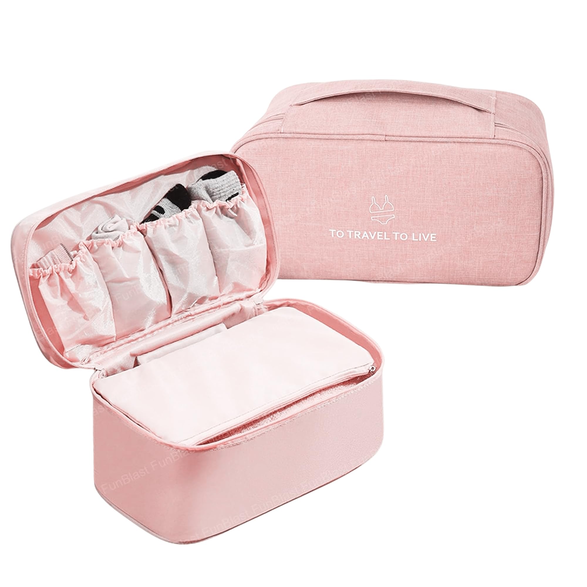 Lingerie Organizer Bag, Multifunctional Bra Innerwear Underwear Panties Organizer Bag, Underwear, Innerwear, Cosmetics, Toiletry Bag, Travel Pouch Bag with Zipper Lock (Pink)