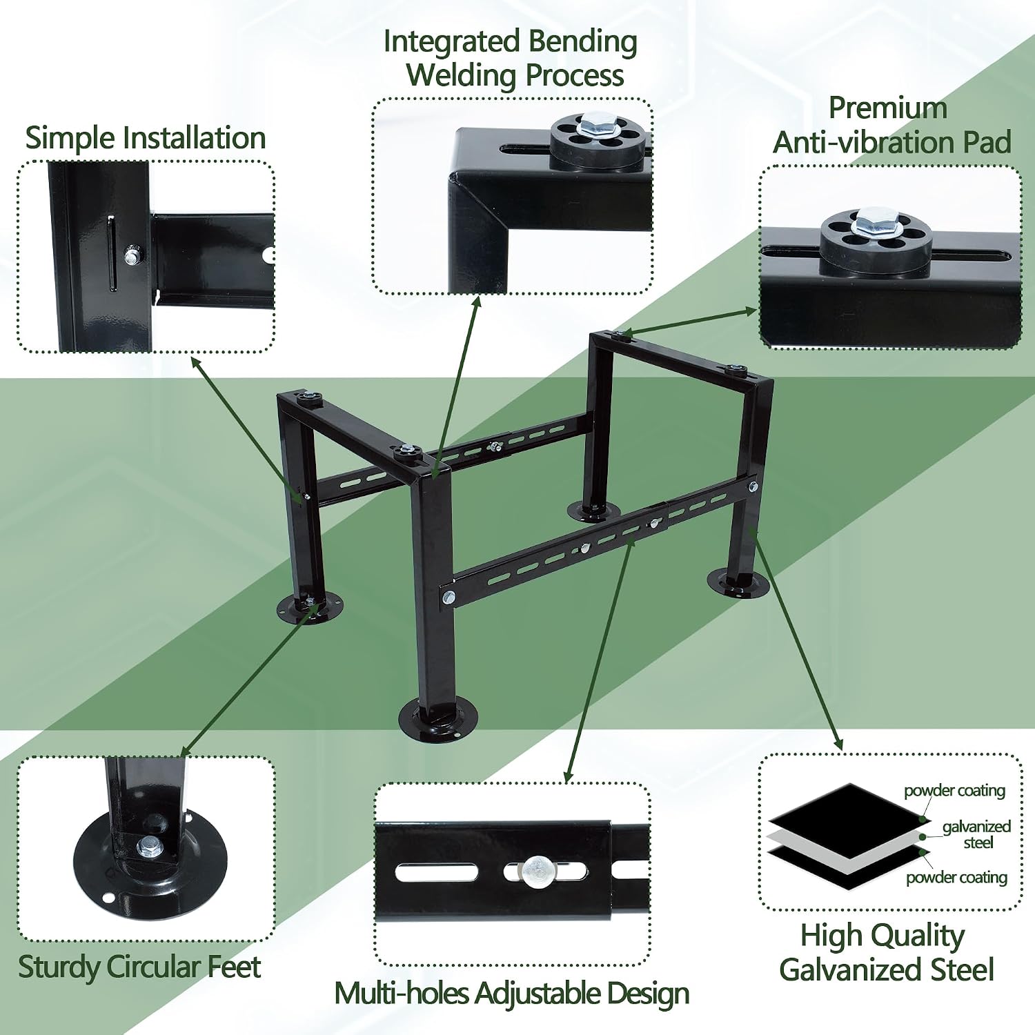 Mini Split Stand for 9000-36000 BTU Air Conditioner Heat Pumps, Adjustable Condenser Stand, Heavy Duty Ground Stand, Black