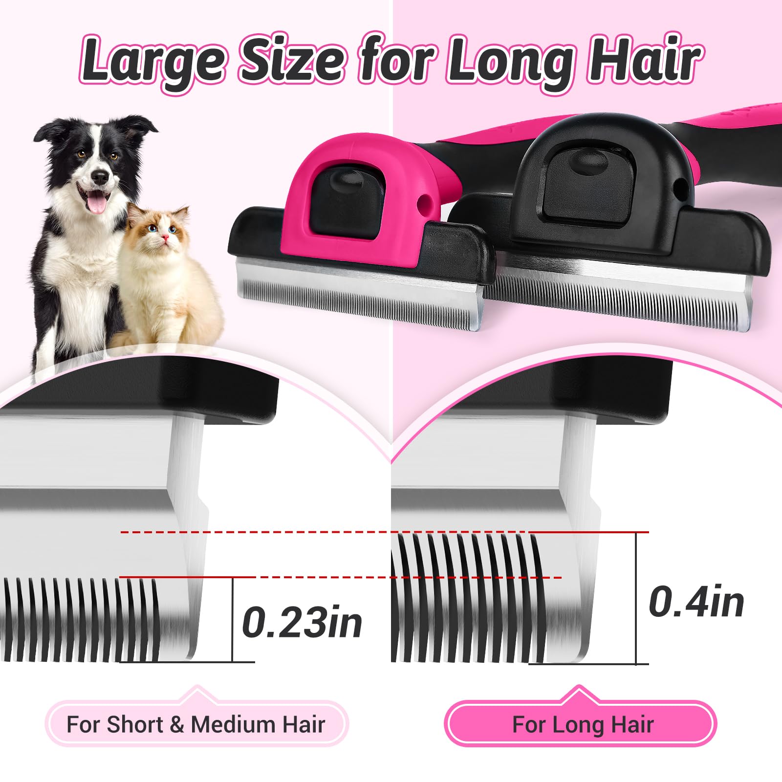 MIU COLOR Fellpflegebürste für lange Haare, Enthaarungswerkzeug für mittelgroße und große Hunde und Katzen, reduziert effektiv Haarausfall um bis zu 95 % für Tierhaare, Rosa