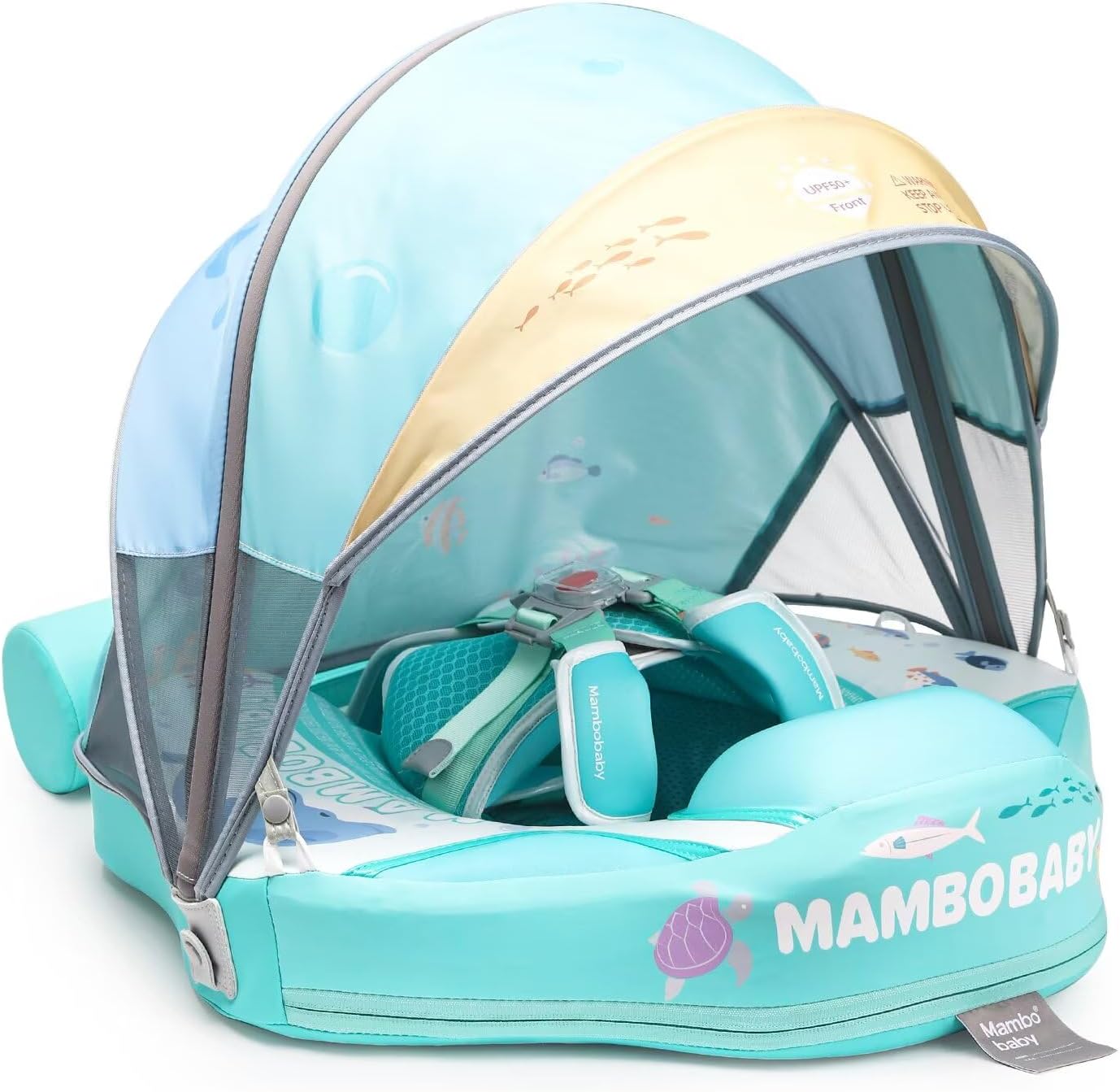 2024 mambobaby baby float with canopy & tail infant swim float non-inflatable toddler pool float with skin-friendly material for 3-24 months baby boys grils new green