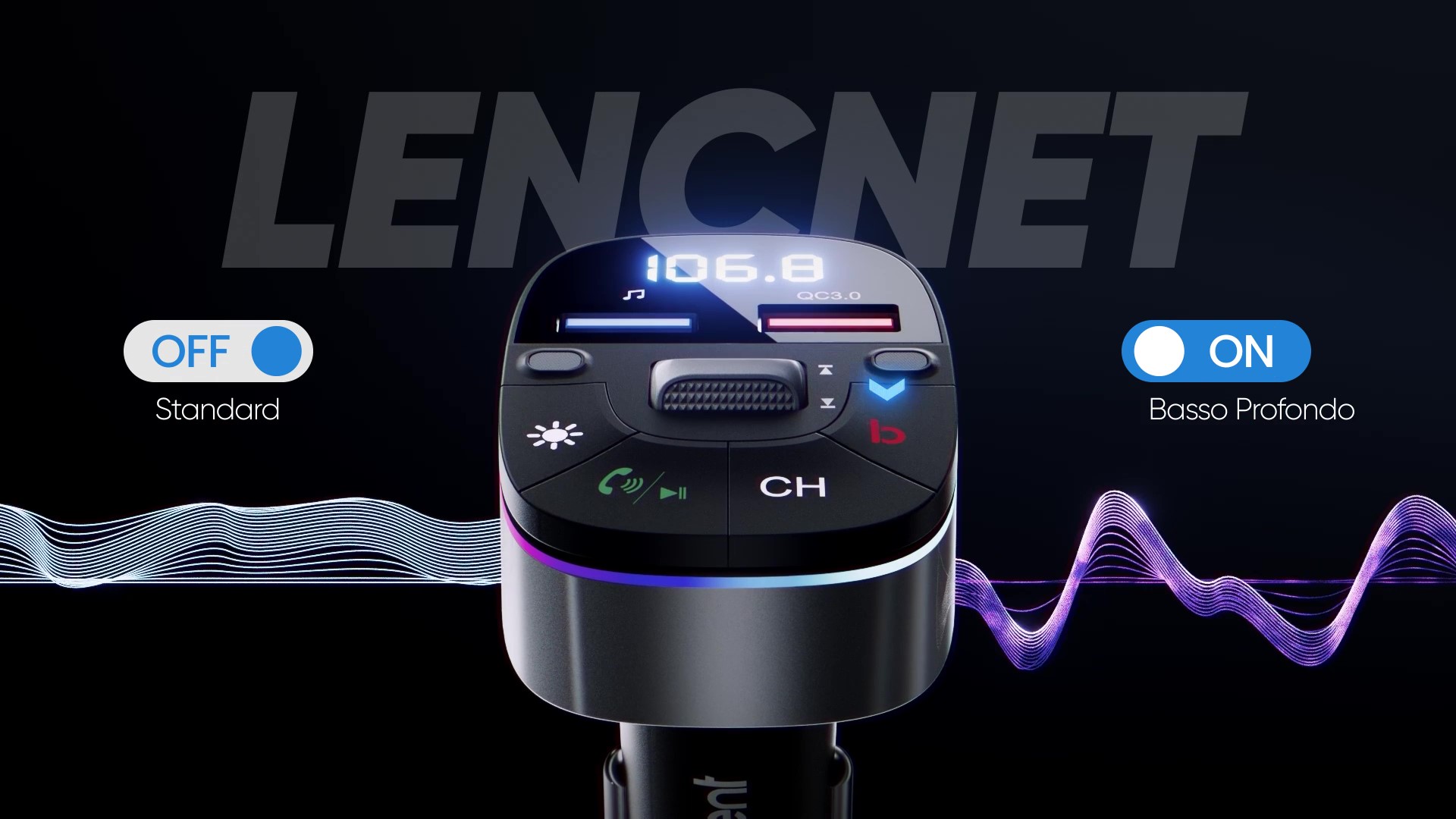 Trasmettitore Bluetooth Per Auto LENCENT - Doppio Microfono, Ricarica Rapida QC3.0, AUX, Supporto USB E Assistente Vocale - Foto 2