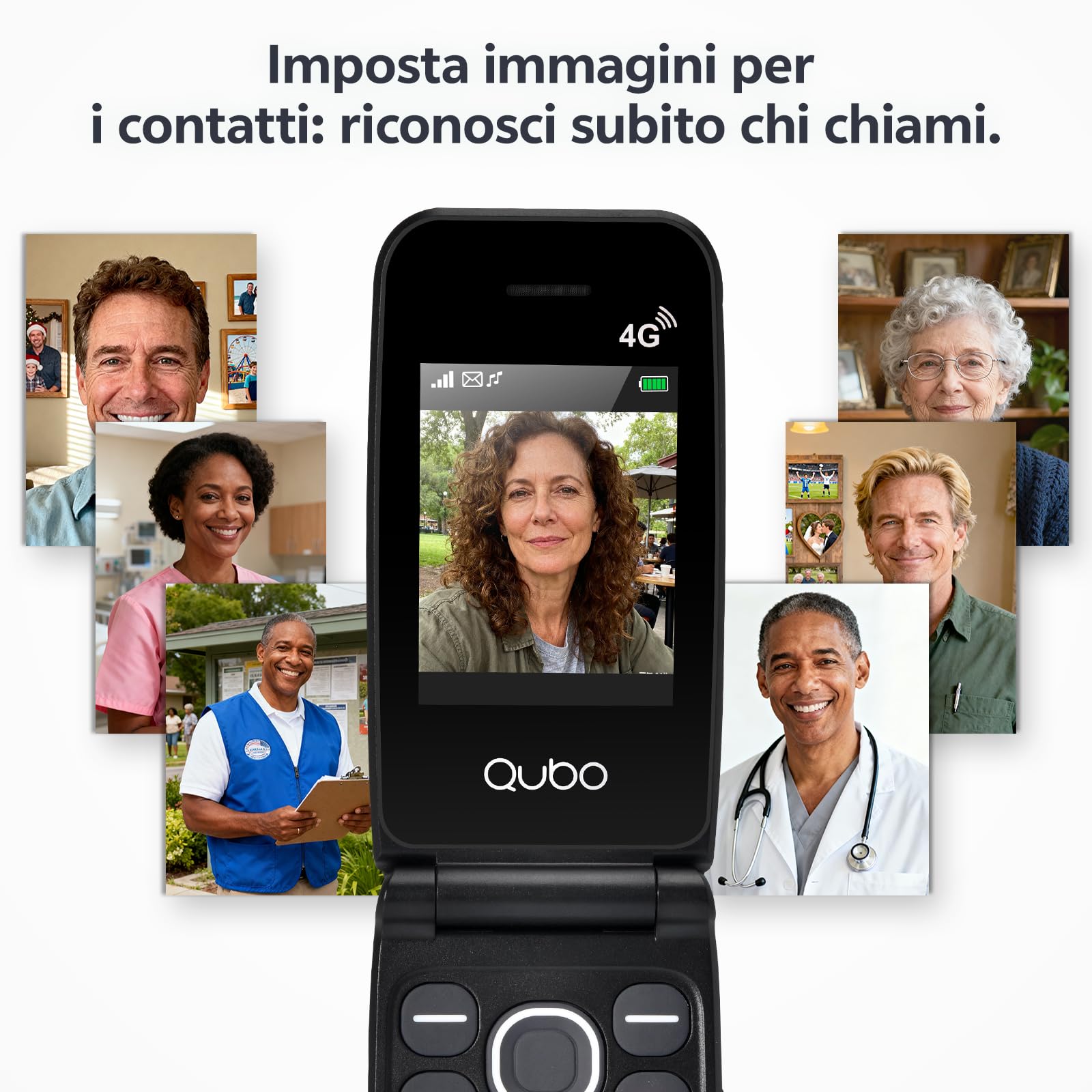 Qubo Telefono Cellulare per Anziani 4G, Flip con Tasti Grandi,Display 2.4", Volume Alto,Funzione SOS,Chiamata Rapida, cellulare anziani, Nero