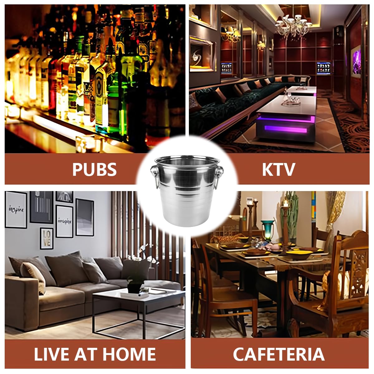 5L Edelstahl Eiskübel Isolierter Eiskübel für Partys, Getränke, Cocktails, Wein, Champagner, Kühler für Zuhause, Restaurant, Hotel, Party (Silber)