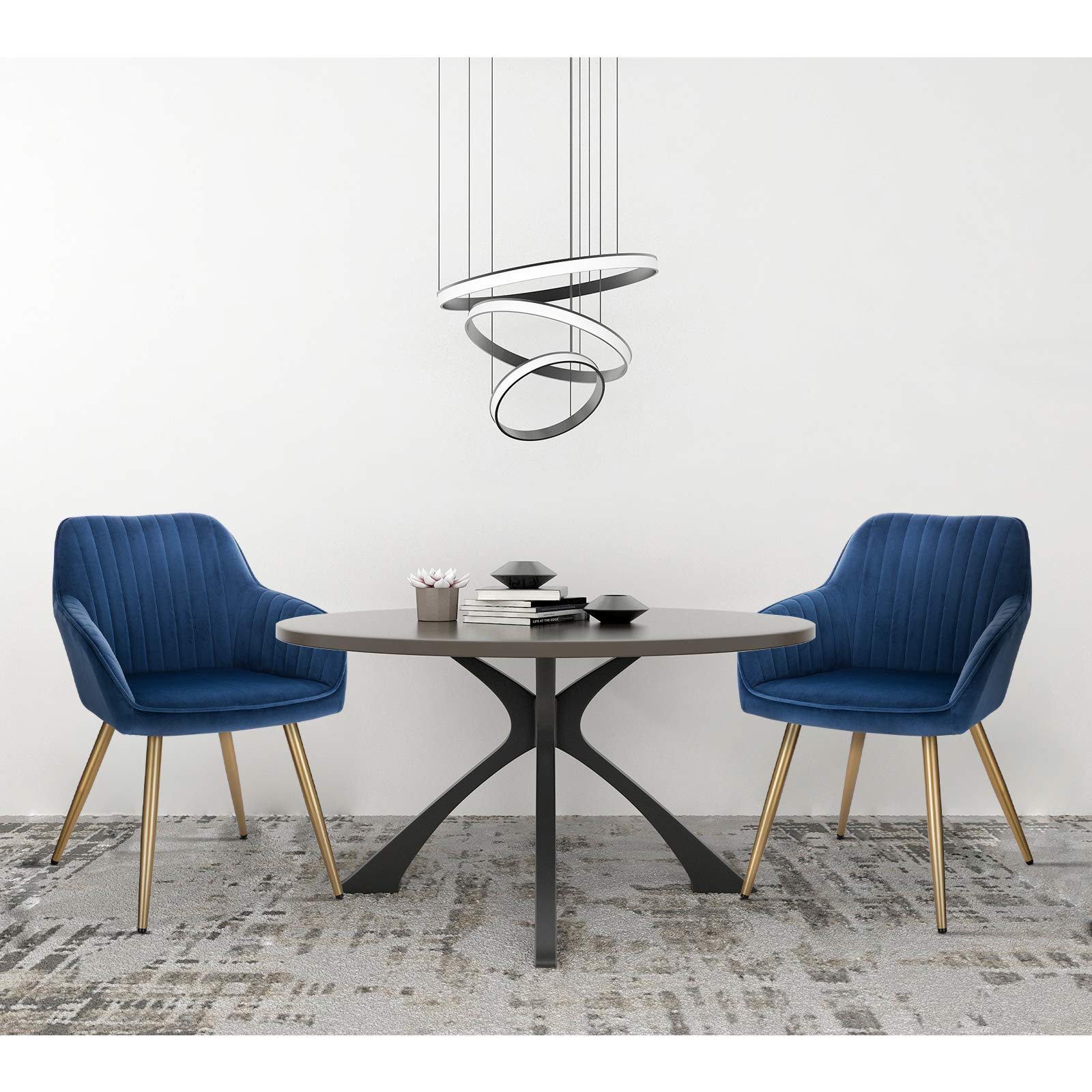 Lestarain Sedia Poltroncina da Sala Pranzo, Sedie Moderne da Cucina con Schienale e Braccioli, in Velluto, per Camera da Letto Soggiorno, Gambe Metalliche d'Oro Blu
