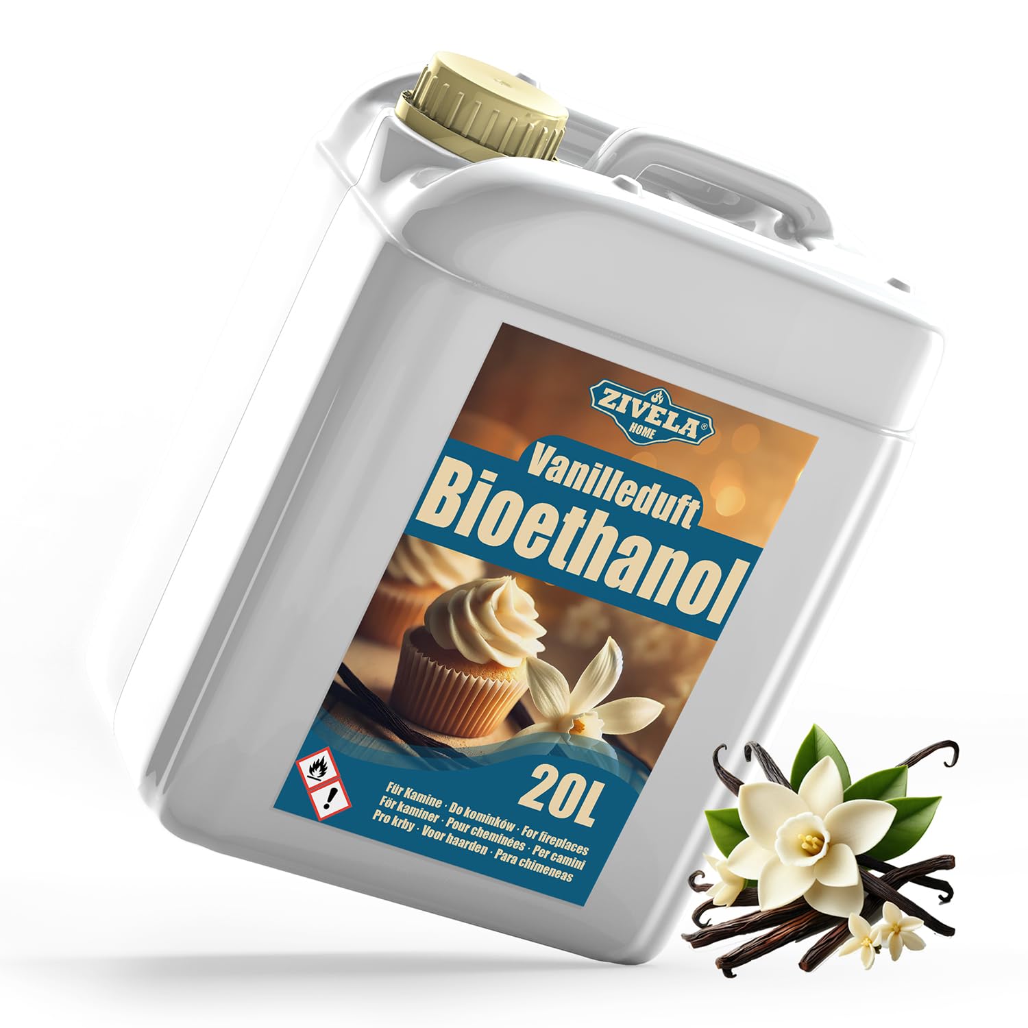 Bioetanolo 96,6% 20 l, profumo di vaniglia di alcool biologico 96,6% 20 l, bioetanolo per camino, caminetto, camino a bioetanolo, profumo di vaniglia, combustione pulita, senza fumo, fiamma vivida e