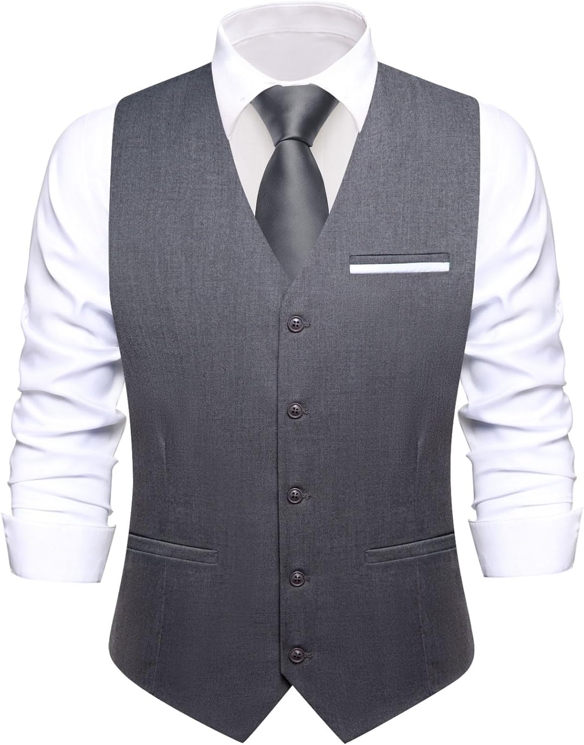 Hi-Tie Men's Formal Suit Vest Solid Fit Vest for Men 3 Pockets V Neck Waistcoat Business Wedding Casual - Image 2