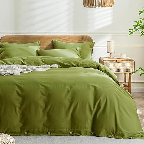 JELLYMONI - Funda de edredón, 100 % algodón lavado con textura similar al lino, juego de ropa de cama suave y transpirable, 2 piezas con cierre de