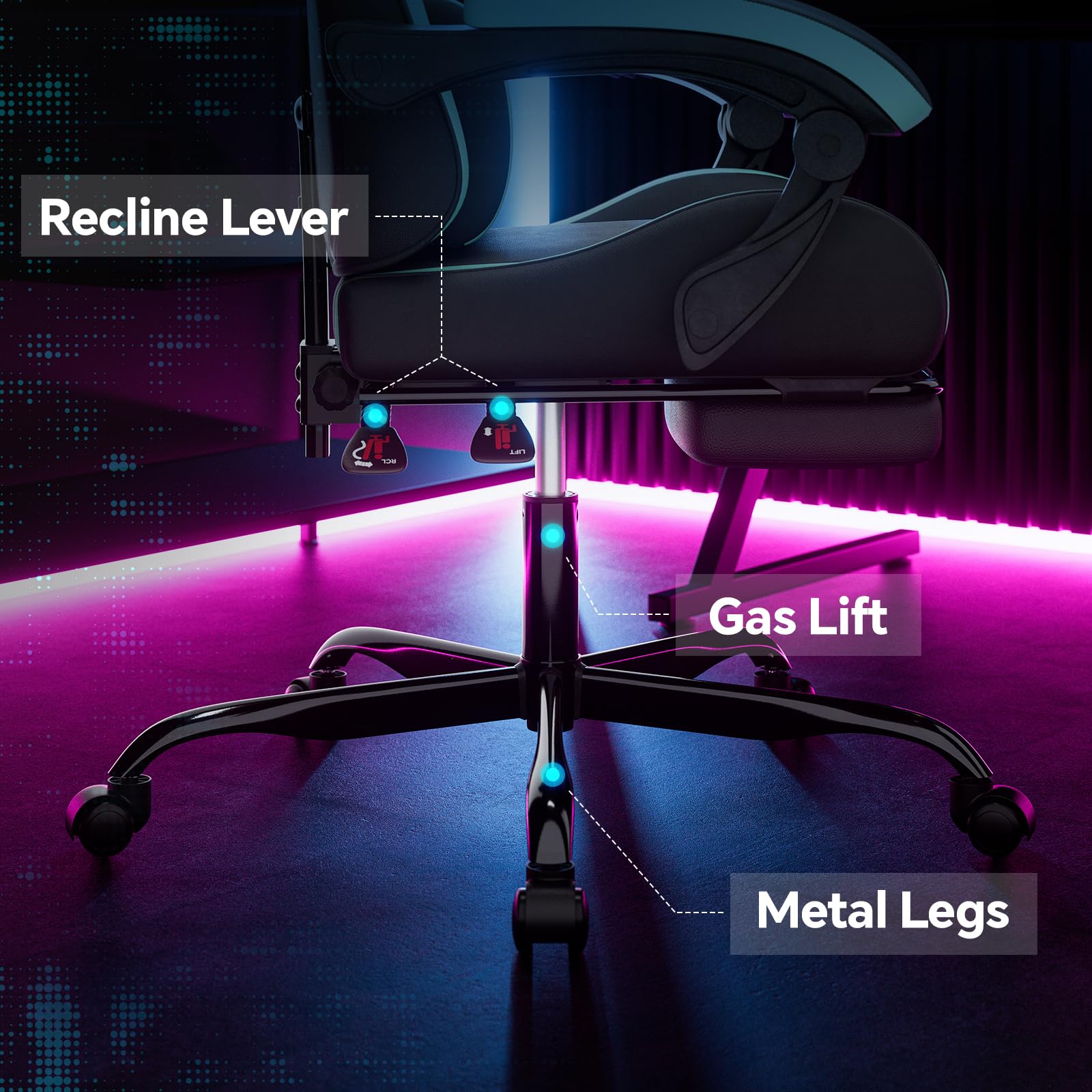 Bürostuhl Gaming Stuhl, Gamer Stuhls Computerstuhl mit Fußstütze, Gepolstert Gaming Chair,Gaming Sessel für Erwachsene, Drehsessel Schwarzes Minzgrün