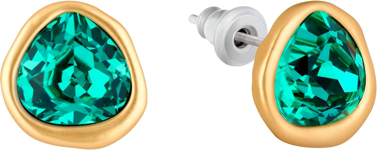 18k Gold Plated Austrian Crystal Stud Earrings, Sparkly Crystals Framed with Abstract Shapes, Hypoallergenic, Colorful and Unique Jewelry Gift for Women