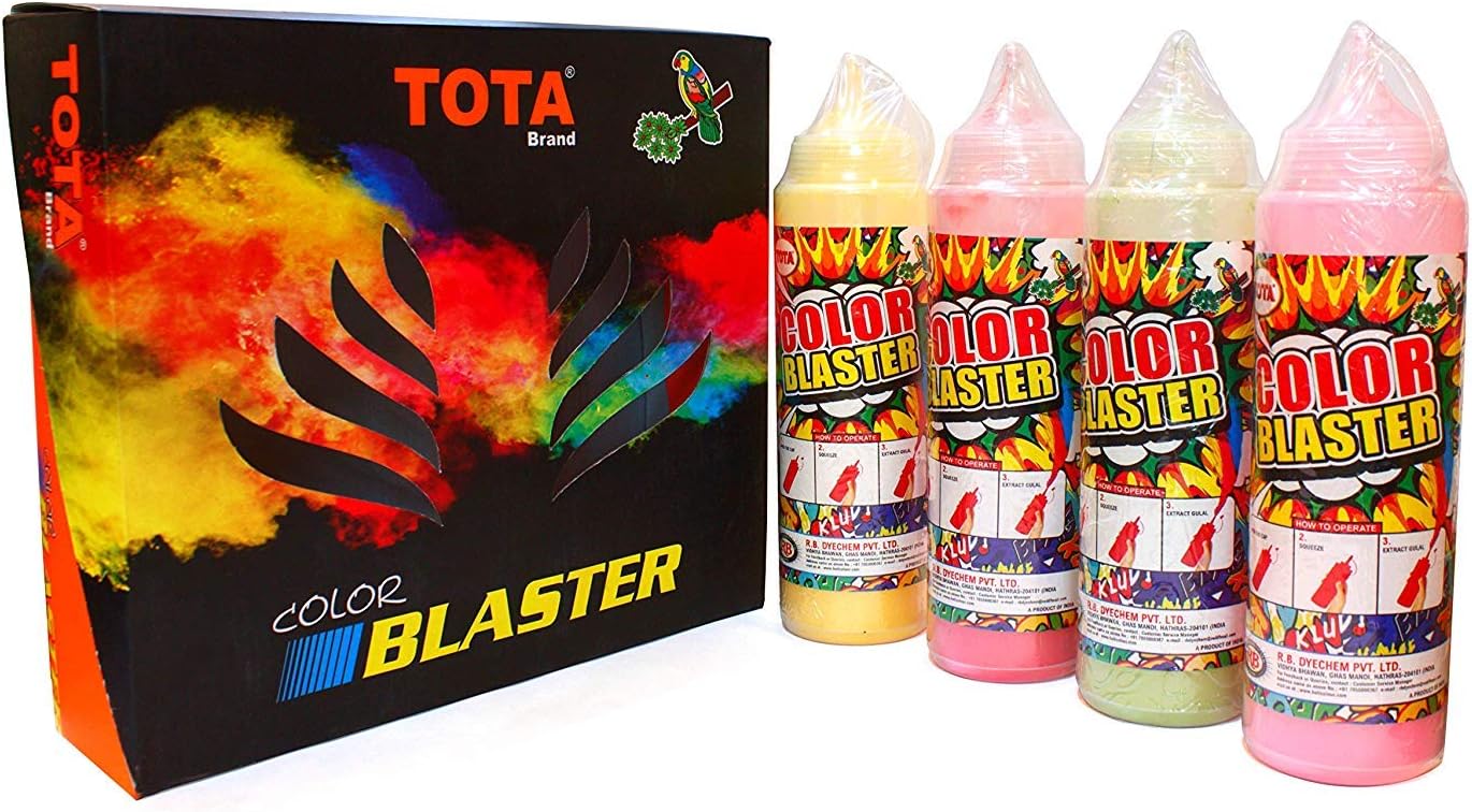 TOTA Holi Color Powder Squeeze bottles. 3.1 lb - 4 pcs pack (350gm each). For Photoshoot Color Cloud, Fun Party Events and more. Total 3.1 lb - 4 pcs pack (350gm each) – Yellow, Pink, Green and Red