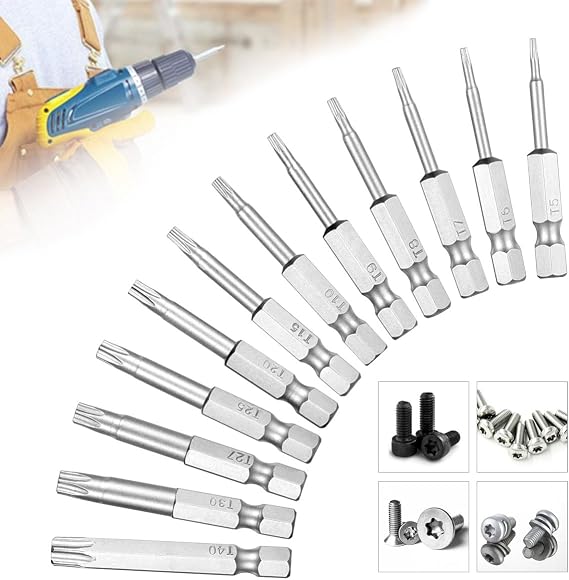 Qibaok 12 pièces 12 Tailles Extra Longs magnétiques embouts de tournevis Torx mis 1/4 pouce hex Tige tournevis Outils électriques T5-T40 50mm