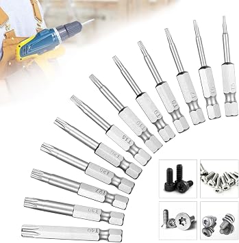 Qibaok 12 pièces 12 Tailles Extra Longs magnétiques embouts de tournevis Torx mis 1/4 pouce hex Tige tournevis Outils électriques T5-T40 50mm