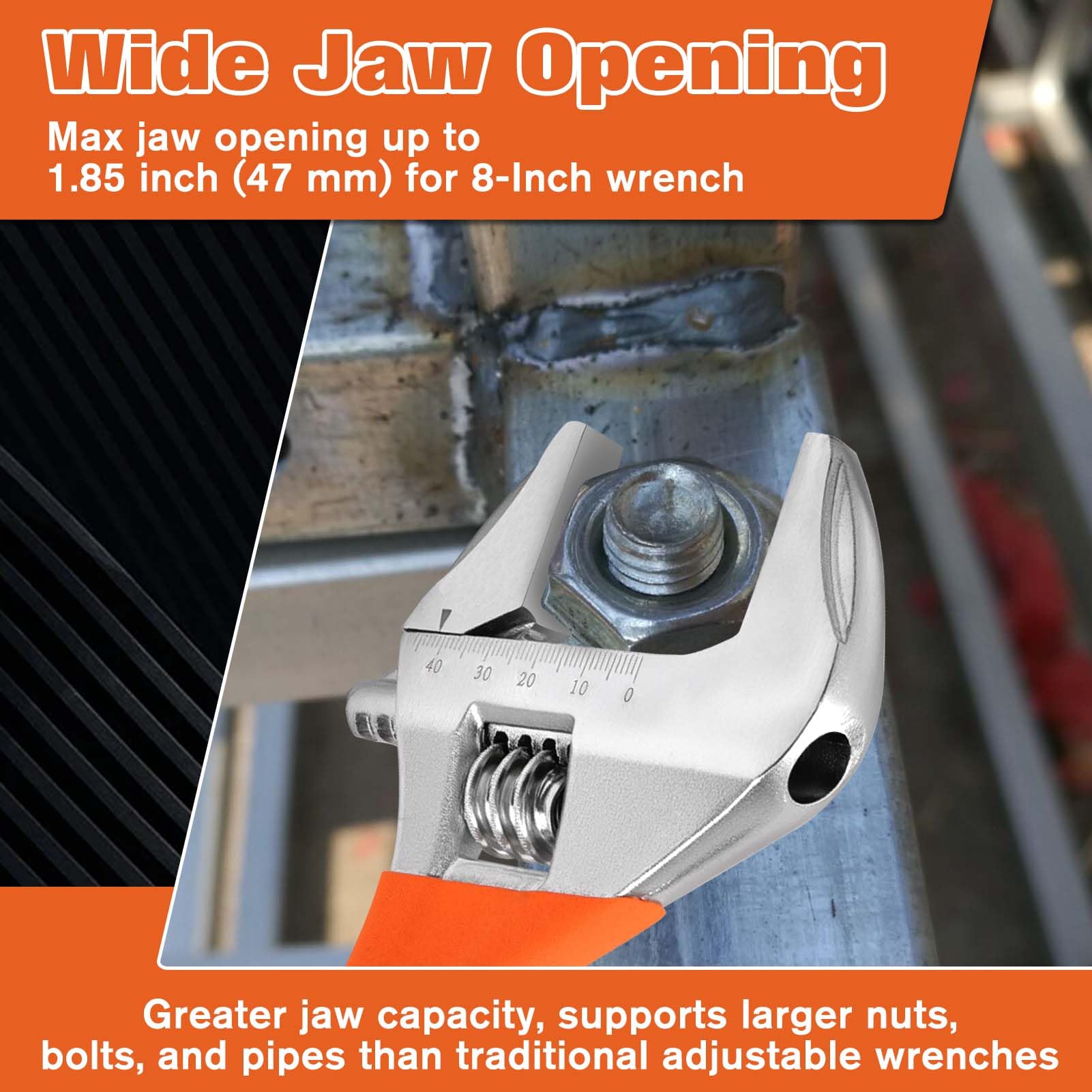 SPEEDWOX 8-Inch Adjustable Wrench Wide Jaw Adjustable Wrench 1.85-Inch Wide Jaw Opening Wrenches with Anti-Slip Grip Home Improvement Repair & Garage Hand Tool Ideal for Work in Confined Spaces - Image 3