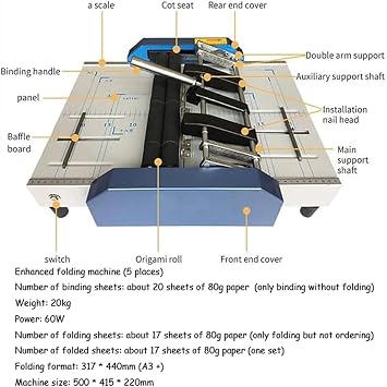 Electric Paper Book Stapler Creaser,Booklet Maker A3 Paper Folder Stapler Machine, MAX 11.716.5 Book Binding Folding Stitch, for Factory School Home Church