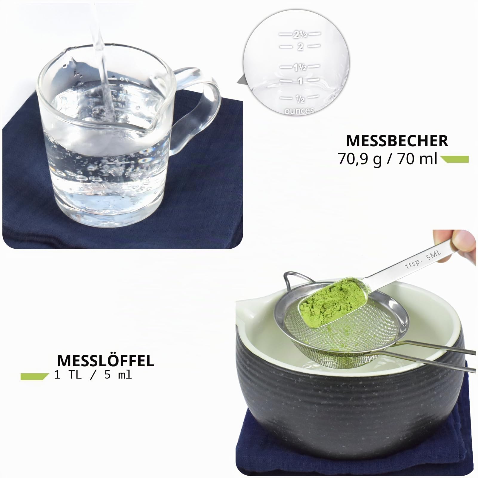 Artcome Bluestone Glaze Matcha-Kit für Japanische Teezeremonie - Schüssel Mit Ausgießer, Schneebesen, Teeschaufel, Pulversieb - Teeset für Usucha, Koicha und Matcha-Herstellung
