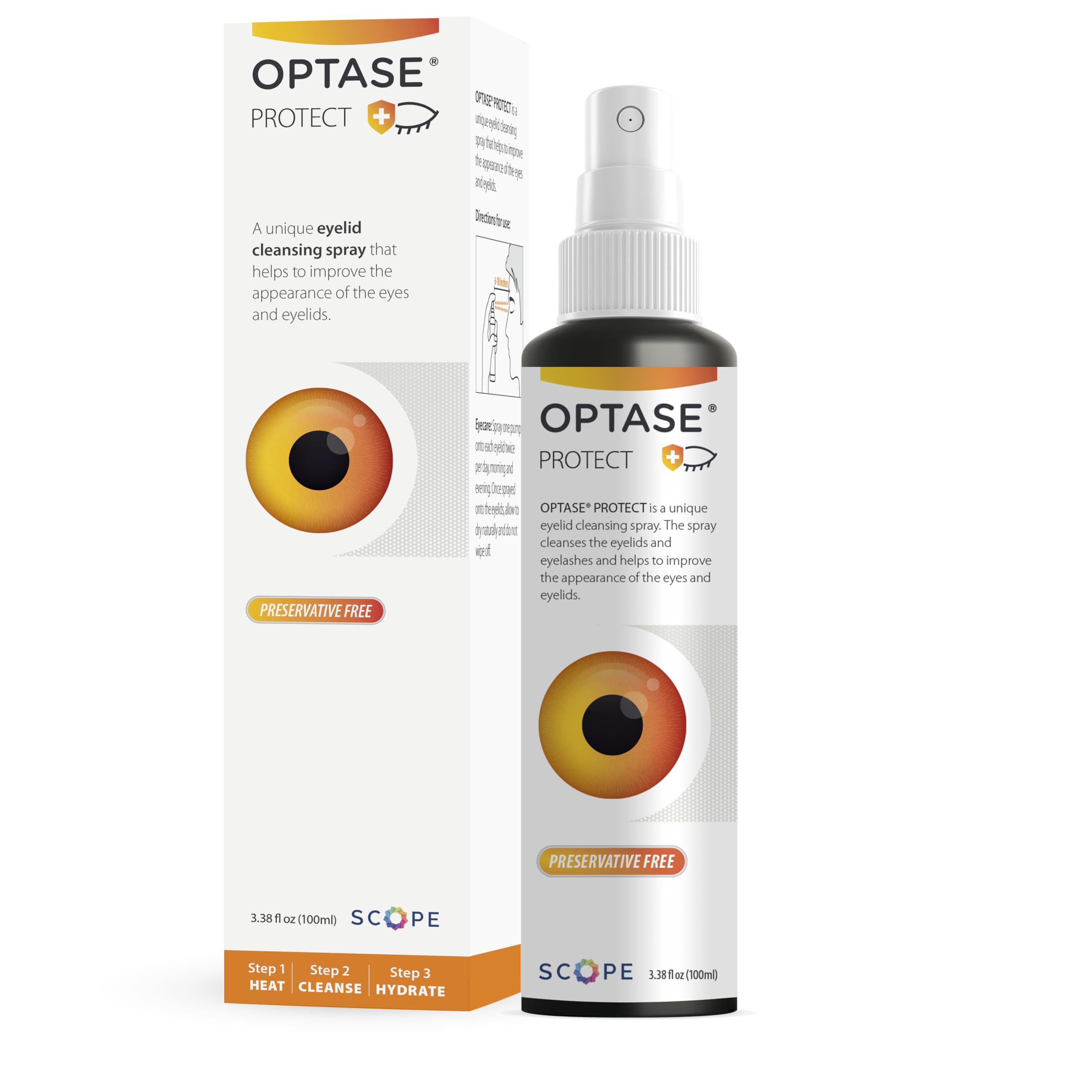 Optase Protect Eyelid Cleansing Spray - Hypochlorous Acid Spray for Daily Protection - Eye Lid Cleaning Spray for Dry Eye, Blepharitis, and Stye Treatment - Hypochlorous Acid Eyelid Cleanser - 100 ml