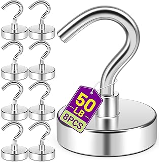 Magnetic Hooks, 50lbs Magnetic Hooks for Hanging, Cruise Magnets for Classroom Decor, Locker Accessories, Beach Vacation Essentials, Kitchen Accessories, 8 Pack, Silver
