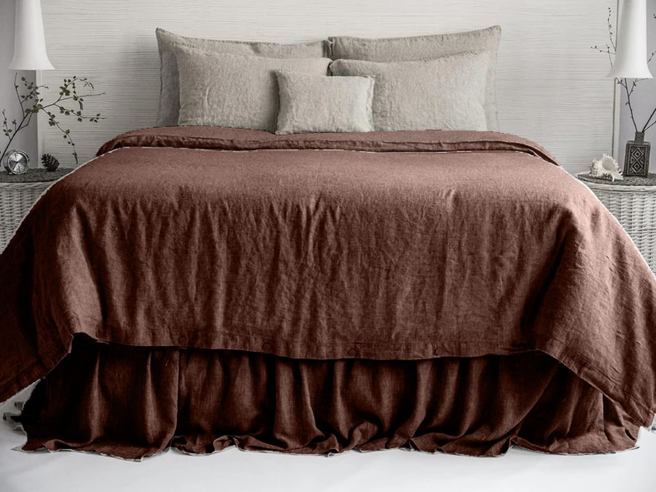 Housse de couette 100 % lin marron double contre la transpiration nocturne