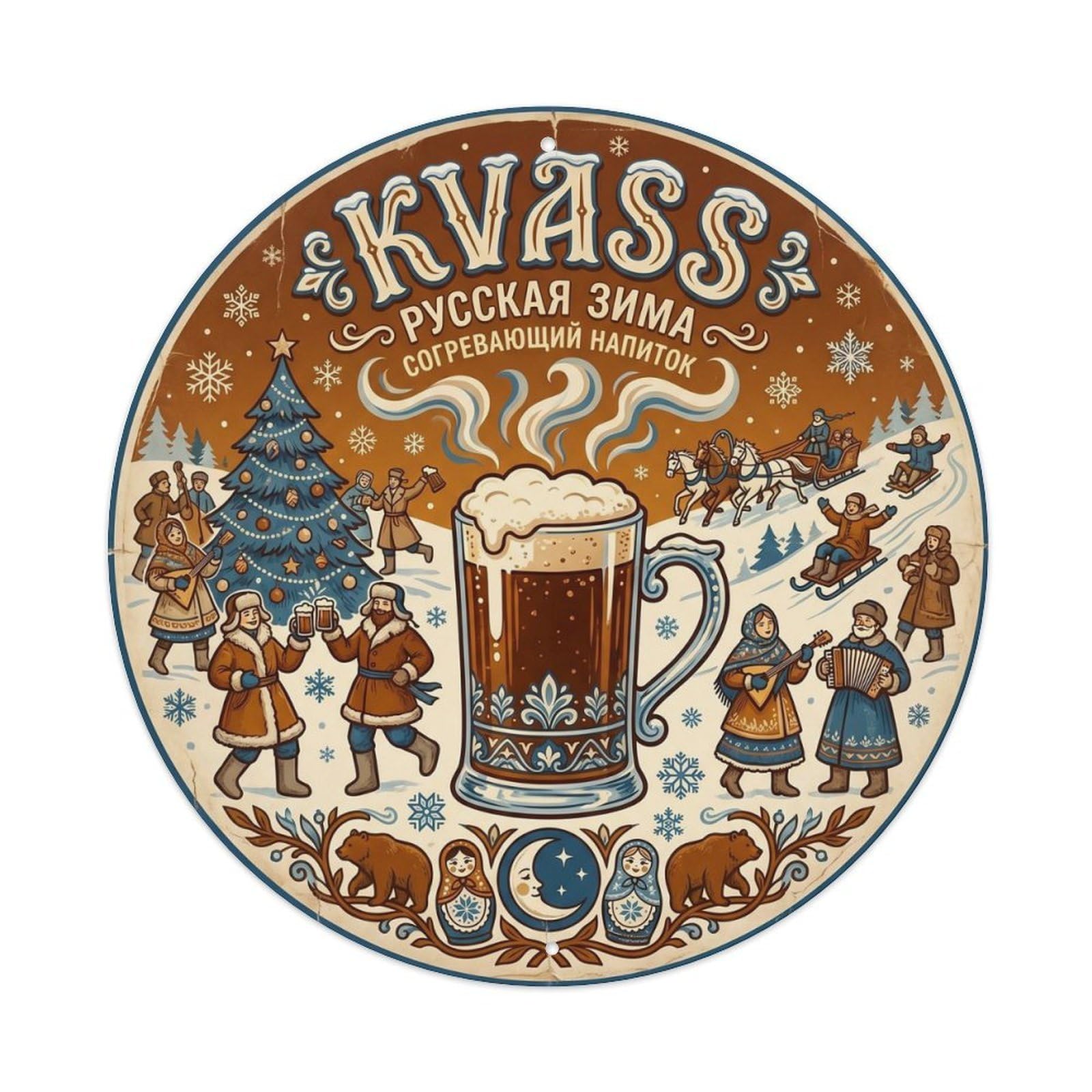 Kvass Fermented Drink Vintage Brew Beer Hall Strong Metal Tin Sign